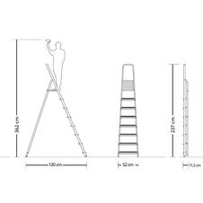 DRABEST Schůdky hliníkové 125kg, 8 stupňů, s háčkem rozměry